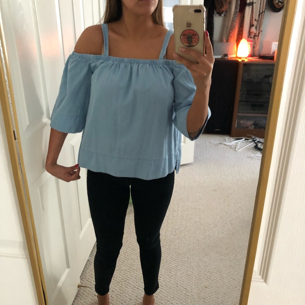 *SOLD* 
Chambray Off Shoulder Top
